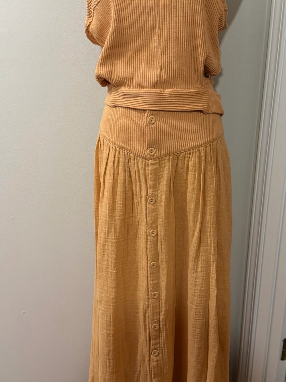 Free People Golden Mustard Crop Top & Maxi Skirt Set